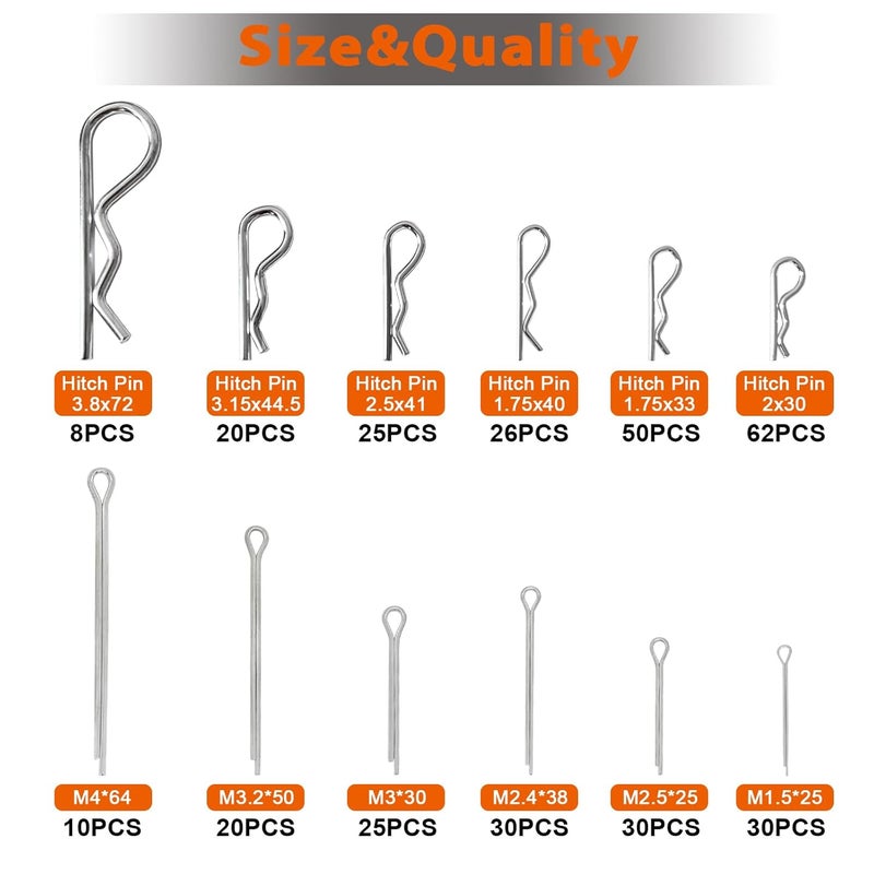 MINIMARU 380 Pcs Heavy Duty Pin Kit, Hitch, R, Hair, Lynch, PTO Pins for Trucks, Trailers, Tractors, Mowers, Accessories, Farm, Lawn, Hitches, Garden - Image 4